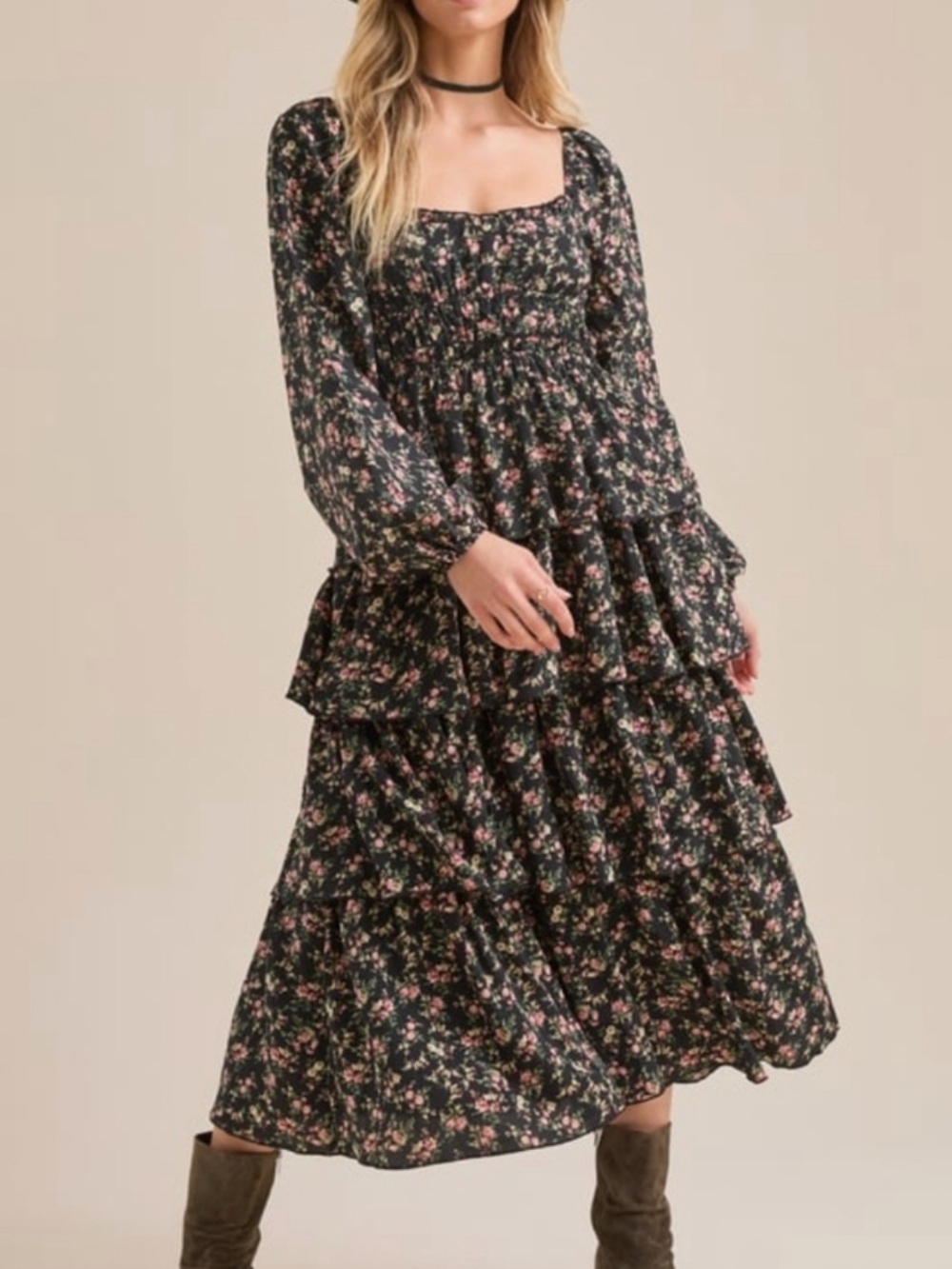 NWT Altar'd State Black Floral Tiered Maxi Dress XXS